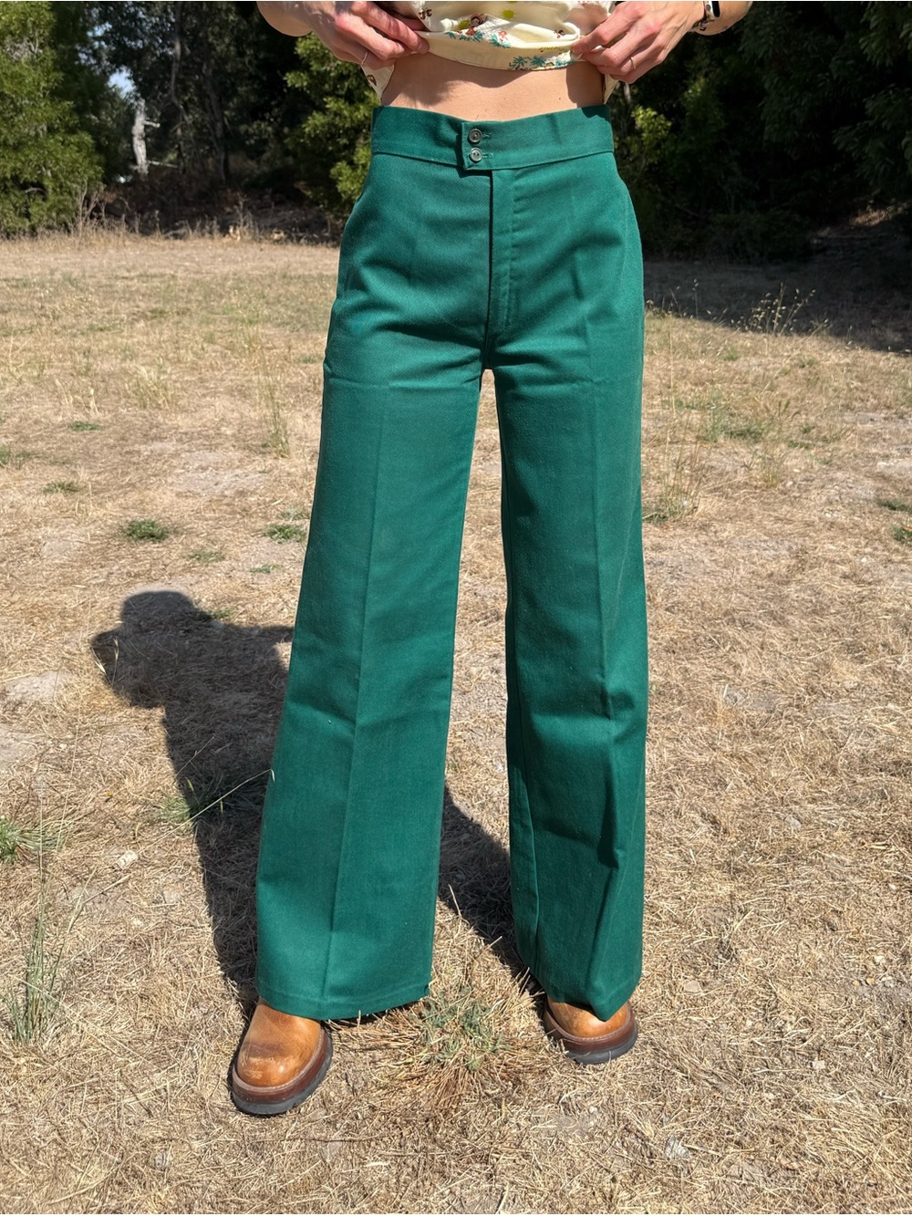 Vintage 1970s wide leg green jeans